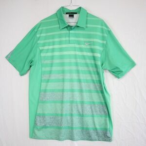 Nike Tiger Woods Polo Shirt Mens Medium Dri-Fit Golf Green Striped Short Sleeve